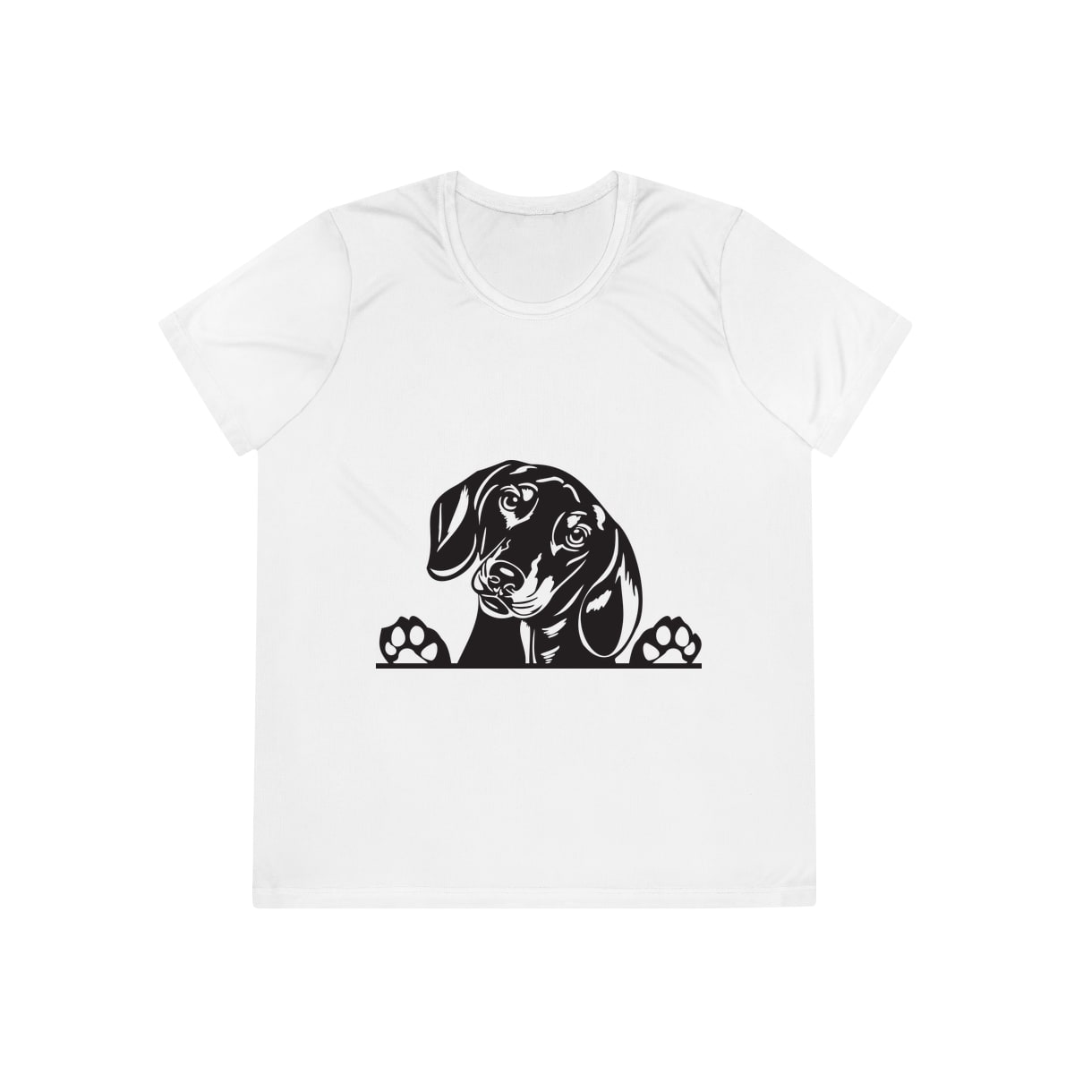 Peeking Dachshund Ladies Competitor Tee by Sport-Tek
