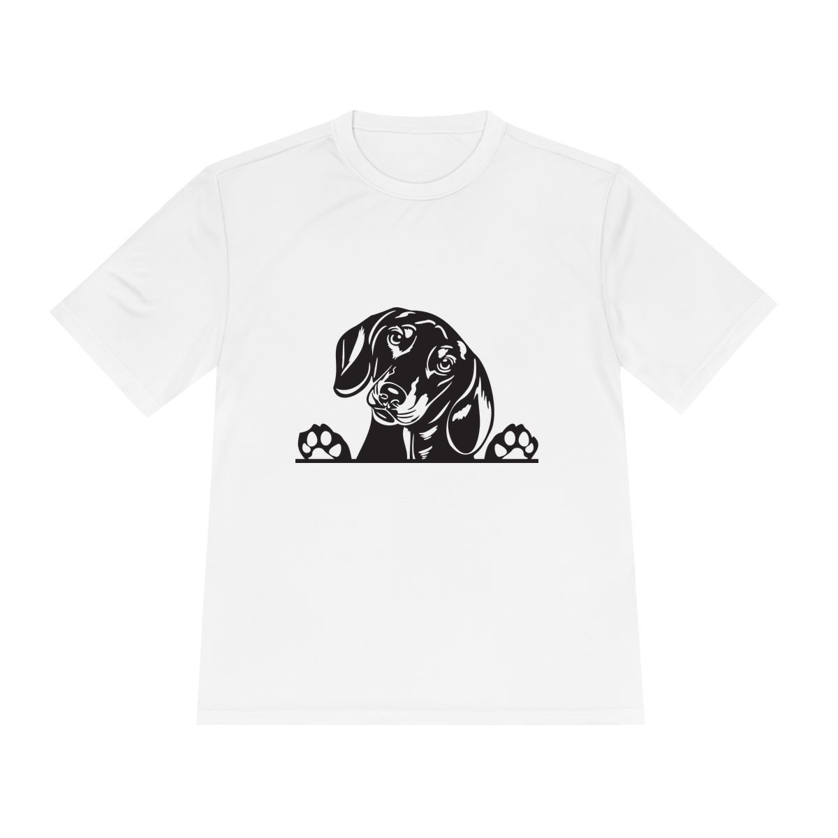 Peeking Dachshund Unisex Moisture Wicking Tee by Sport-Tek