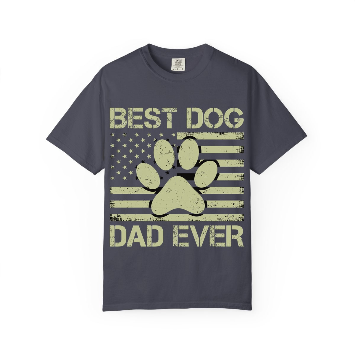 Best Dog Dad Ever Flag Paw Comfort Colors Tee