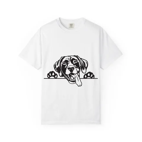 Peeking German Shorthaired Pointer on Unisex Garment-Dyed T-shirt
