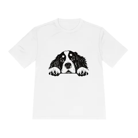 Peeking Cavalier King Charles Spaniel on Unisex Moisture Wicking Tee