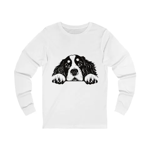 Peeking Cavalier King Charles Spaniel on Unisex Jersey Long Sleeve Tee