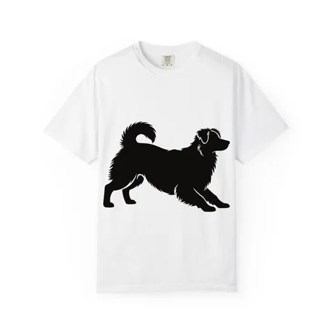 Australian Shepherd Pose play bow, tail up on Unisex Garment-Dyed T-shirt