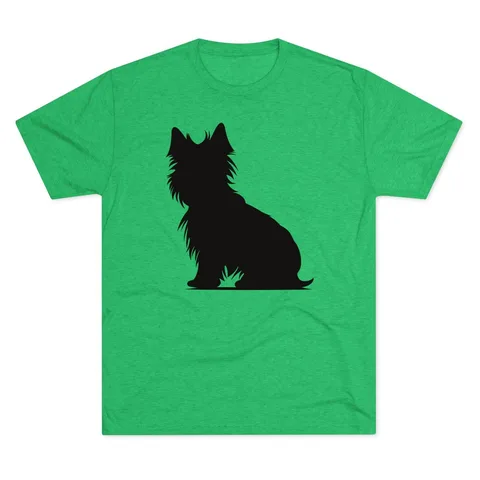 Yorkshire Terrier Silhouette sitting profile on Unisex Tri-Blend Crew Tee