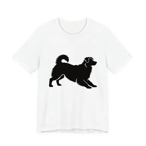 Australian Shepherd Pose play bow, tail up on Unisex Jersey Short Sleeve Tee