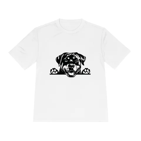 Peeking Rottweiler on Unisex Moisture Wicking Tee