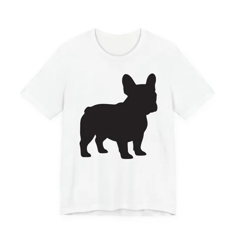 French Bulldog Silhouette front, ears up on Unisex Jersey Short Sleeve Tee