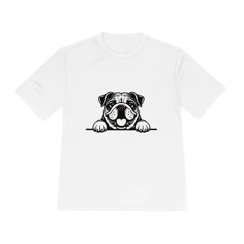 Peeking Bulldog on Unisex Moisture Wicking Tee