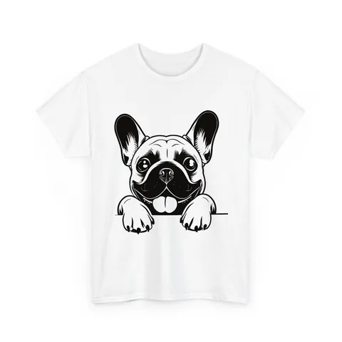 Peeking French Bulldog on Unisex Heavy Cotton Tee