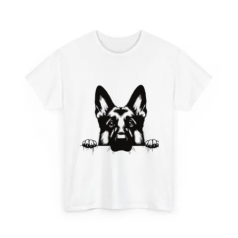 Peeking German Shepherd on Unisex Heavy Cotton Tee
