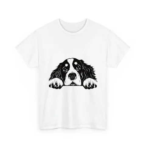 Peeking Cavalier King Charles Spaniel on Unisex Heavy Cotton Tee