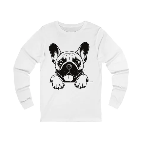 Peeking French Bulldog on Unisex Jersey Long Sleeve Tee