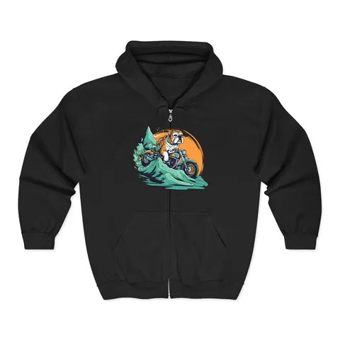 Motorcycle Bulldog Zip Hoodie