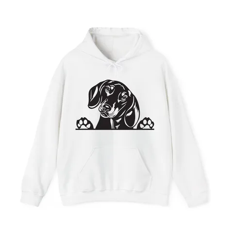 Peeking Dachshund on Unisex Heavy Blend™ Hooded Sweatshirt