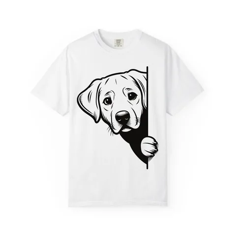 Labrador Retriever Peeking peeks from side edge on Unisex Garment-Dyed T-shirt