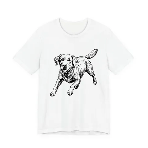 Labrador Retriever Sketch running on Unisex Jersey Short Sleeve Tee