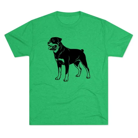 Rottweiler Portrait full body standing on Unisex Tri-Blend Crew Tee