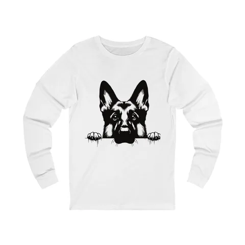 Peeking German Shepherd on Unisex Jersey Long Sleeve Tee