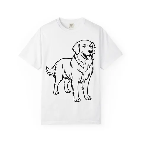 Golden Retriever Portrait outline full body on Unisex Garment-Dyed T-shirt