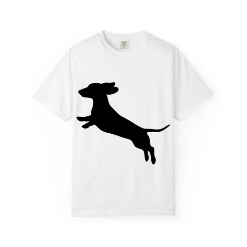 Dachshund Pose jumping on Unisex Garment-Dyed T-shirt
