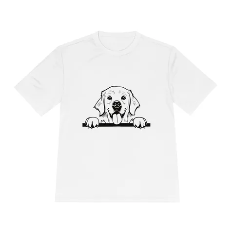 Peeking Golden Retriever on Unisex Moisture Wicking Tee