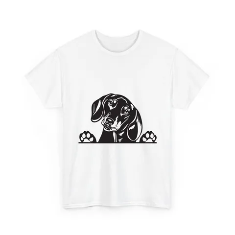 Peeking Dachshund on Unisex Heavy Cotton Tee
