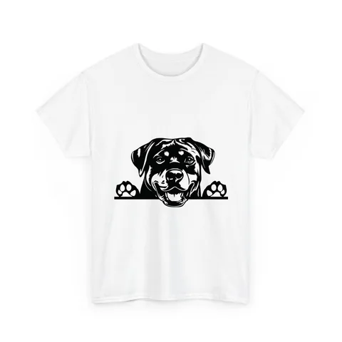 Peeking Rottweiler on Unisex Heavy Cotton Tee