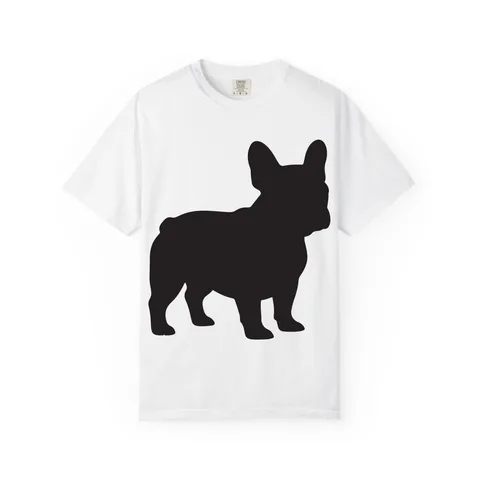 French Bulldog Silhouette front, ears up on Unisex Garment-Dyed T-shirt