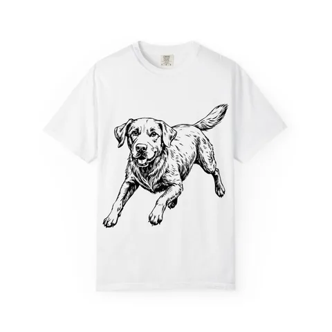 Labrador Retriever Sketch running on Unisex Garment-Dyed T-shirt