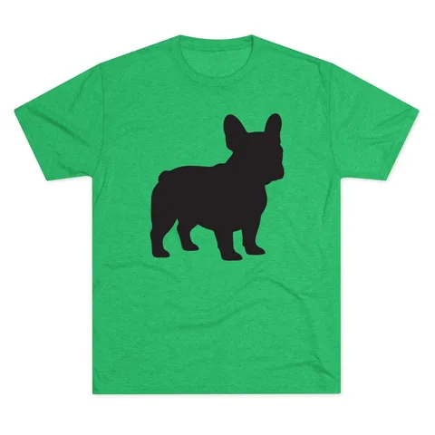 French Bulldog Silhouette front, ears up on Unisex Tri-Blend Crew Tee