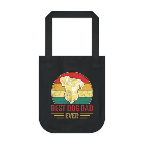 Best Dog Dad Ever Sunset Pup on Organic Canvas Tote Bag
