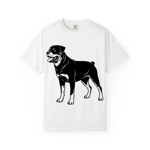 Rottweiler Portrait full body standing on Unisex Garment-Dyed T-shirt