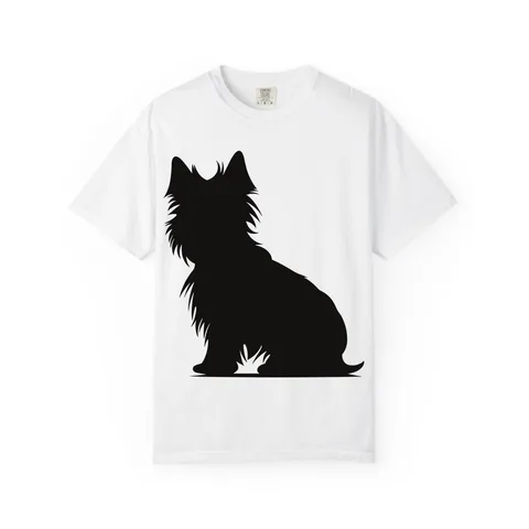 Yorkshire Terrier Silhouette sitting profile on Unisex Garment-Dyed T-shirt