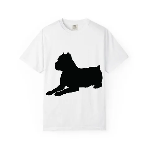 Cane Corso Silhouette lying, caption cropped (fixes.json) on Unisex Garment-Dyed T-shirt
