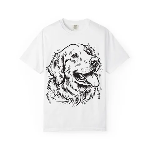 Golden Retriever Portrait signature masked (fixes.json) on Unisex Garment-Dyed T-shirt