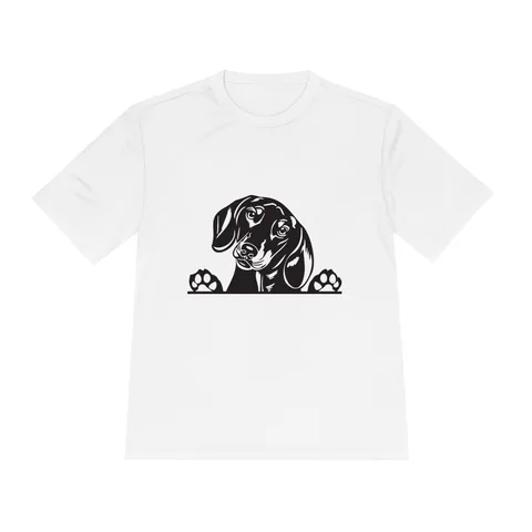 Peeking Dachshund on Unisex Moisture Wicking Tee