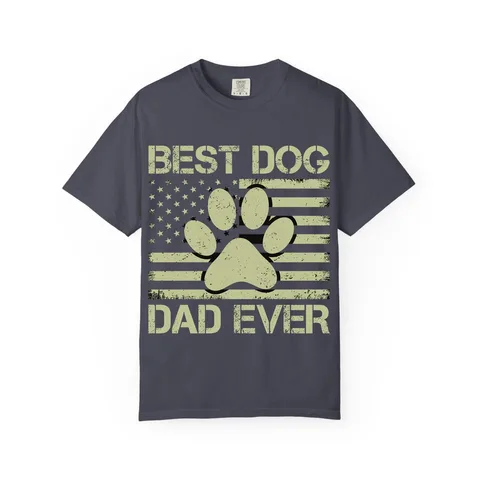 Best Dog Dad Ever Flag Paw Comfort Colors Tee