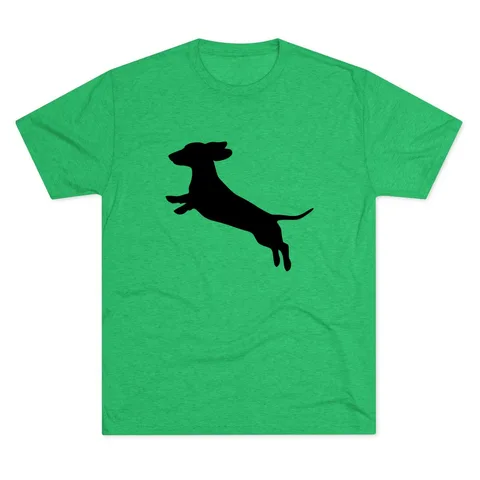 Dachshund Pose jumping on Unisex Tri-Blend Crew Tee