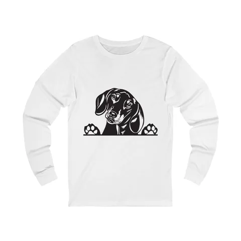 Peeking Dachshund on Unisex Jersey Long Sleeve Tee