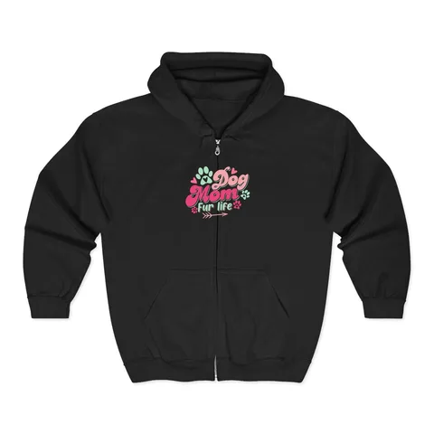 Dog Mom Fur Life on Unisex Heavy Blend™ Full Zip Hooded Sweatshirt
