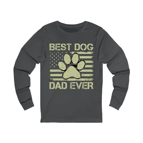 Best Dog Dad Ever Flag Paw on Unisex Jersey Long Sleeve Tee