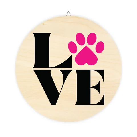 Love With Paw Print Wood Sign