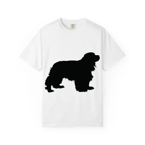 Cavalier King Charles Spaniel Silhouette standing on Unisex Garment-Dyed T-shirt