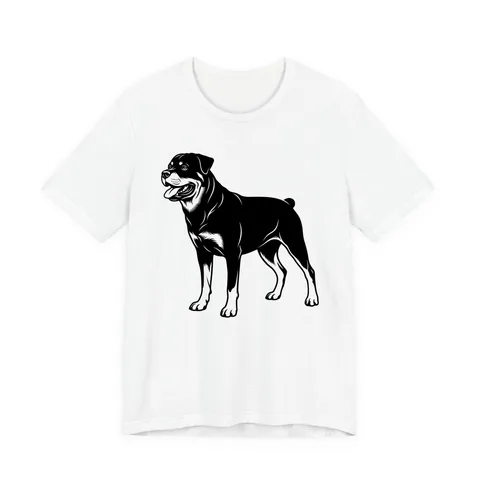 Rottweiler Portrait full body standing on Unisex Jersey Short Sleeve Tee