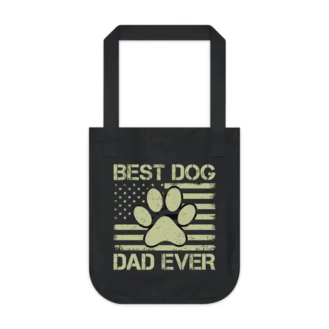 Best Dog Dad Ever Flag Paw on Organic Canvas Tote Bag