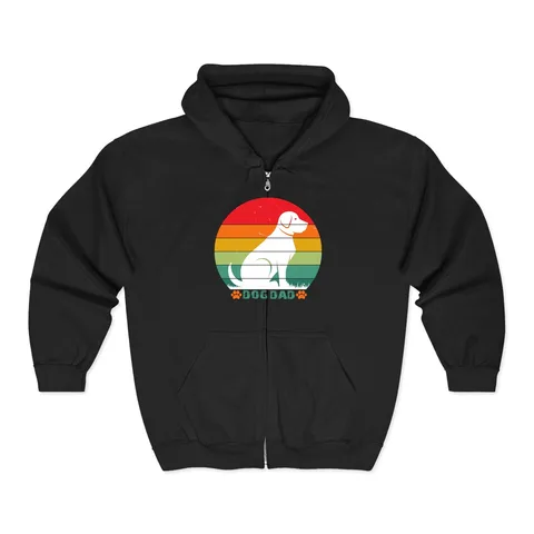 Dog Dad Retro Sunset on Unisex Heavy Blend™ Full Zip Hooded Sweatshirt