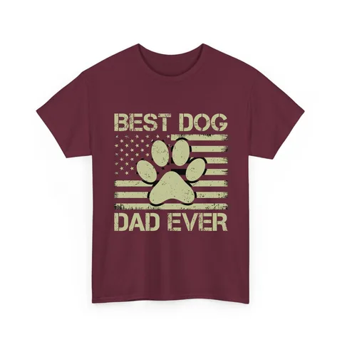 Best Dog Dad Ever Flag Paw on Unisex Heavy Cotton Tee