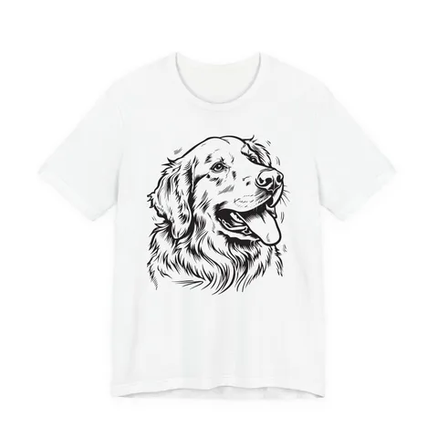 Golden Retriever Portrait signature masked (fixes.json) on Unisex Jersey Short Sleeve Tee