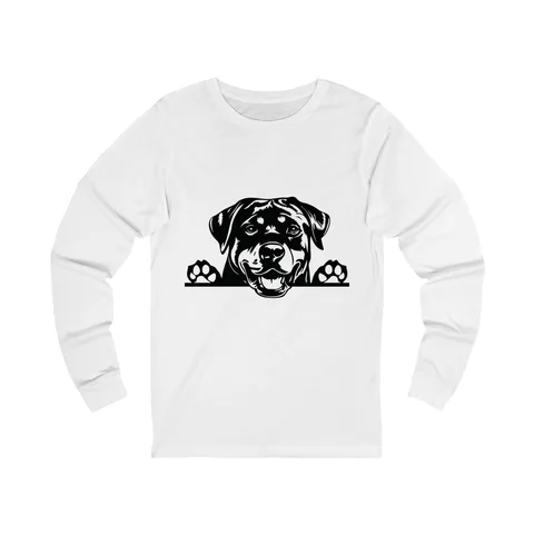 Peeking Rottweiler on Unisex Jersey Long Sleeve Tee
