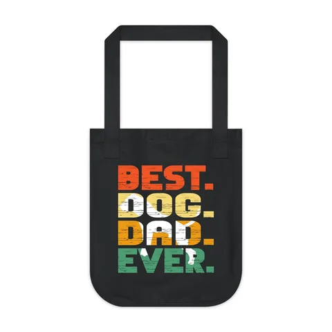 Best Dog Dad Ever Retro Stripe on Organic Canvas Tote Bag